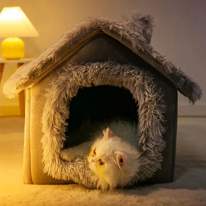 Mittelgroße Hundehütte für den Innenbereich, weich, bequem, Welpenhaus, abnehmbar, für kleine Hunde, Höhle, Winter, warme Haustier-Schlafmatte, tragbar