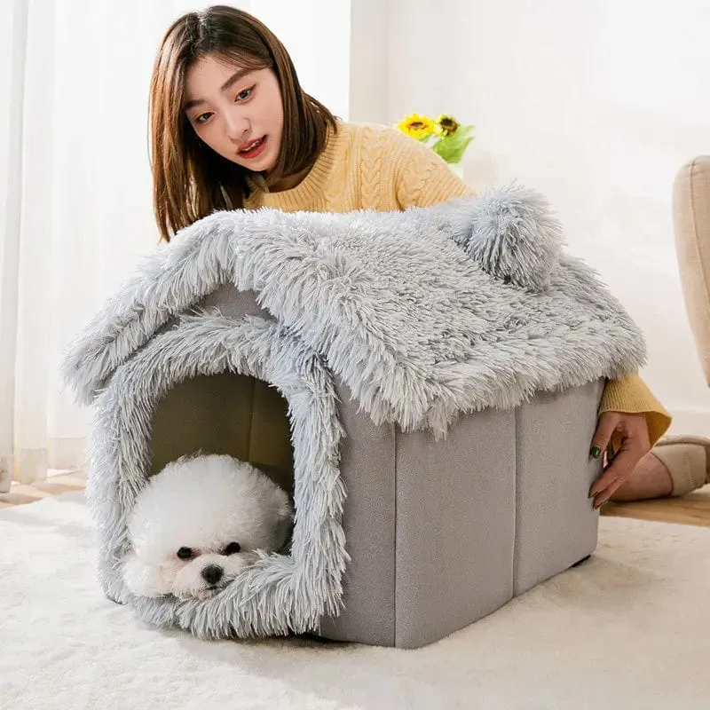 Mittelgroße Hundehütte für den Innenbereich, weich, bequem, Welpenhaus, abnehmbar, für kleine Hunde, Höhle, Winter, warme Haustier-Schlafmatte, tragbar