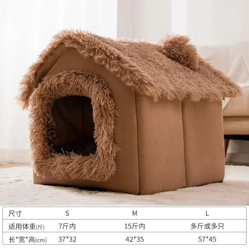 Mittelgroße Hundehütte für den Innenbereich, weich, bequem, Welpenhaus, abnehmbar, für kleine Hunde, Höhle, Winter, warme Haustier-Schlafmatte, tragbar