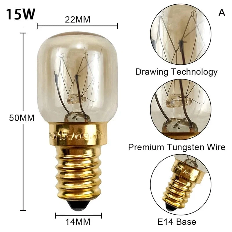 220 V Hochtemperatur-Glühbirne, 15 W, 25 W, E14, 300 Grad, Mikrowellenherd-Glühbirne, Wolfram-Glühlampe, Dampfgarer-Glühbirne, Salz-Glühbirne