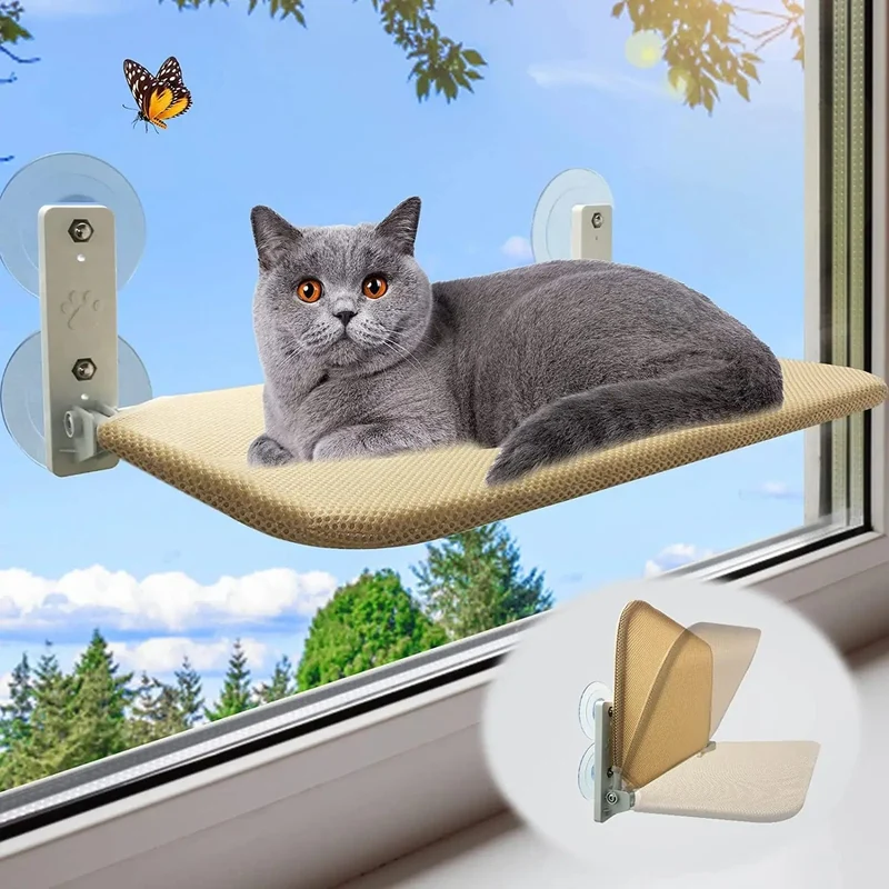 Faltbare Katzenfensterstange, kabellose Katzenfensterhängematte mit 4 starken Saugnäpfen, Katzenbetten für die Fensterbank, Sitz für Hauskatzen im Inneren