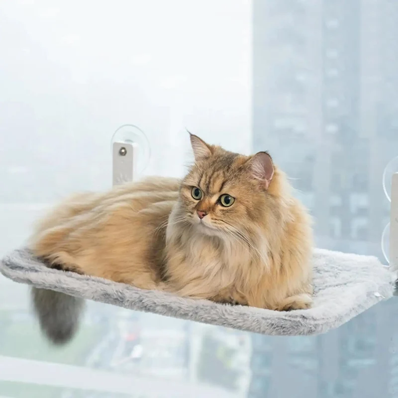 Faltbare Katzenfensterstange, kabellose Katzenfensterhängematte mit 4 starken Saugnäpfen, Katzenbetten für die Fensterbank, Sitz für Hauskatzen im Inneren
