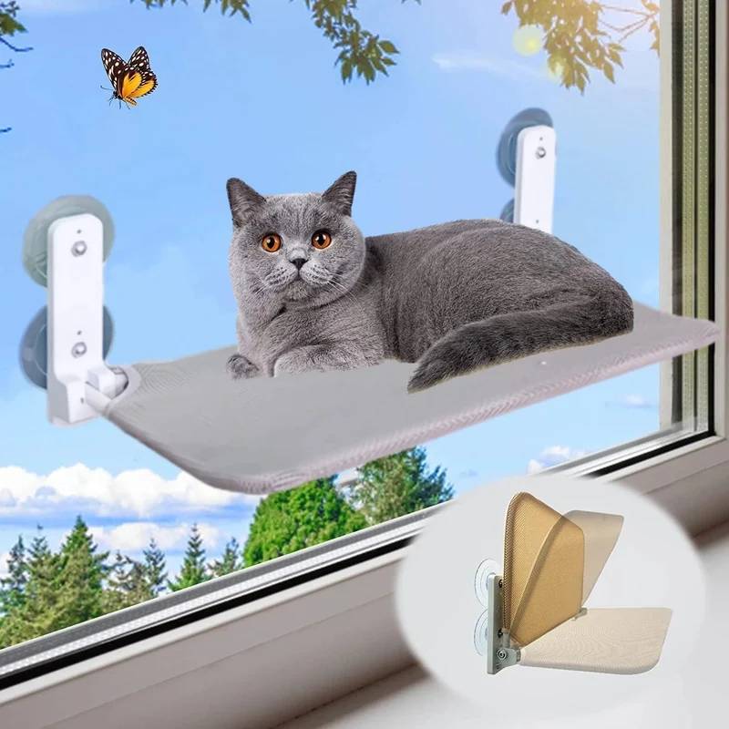 Faltbare Katzenfensterstange, kabellose Katzenfensterhängematte mit 4 starken Saugnäpfen, Katzenbetten für die Fensterbank, Sitz für Hauskatzen im Inneren