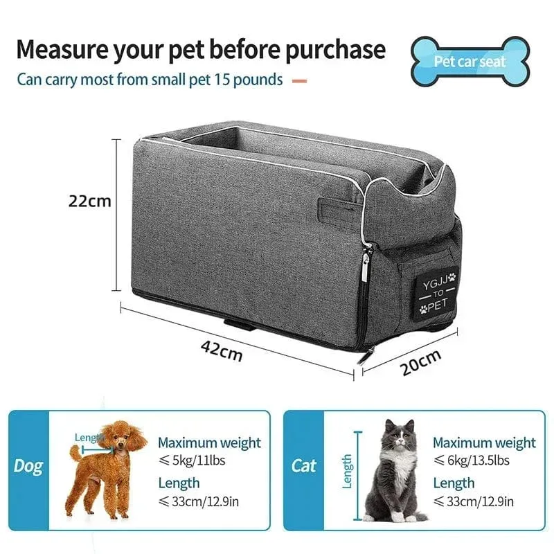 Tragbares Katzen-/Hundebett, Reise-Sicherheitssitz mit zentraler Steuerung, Auto-Sicherheitssitz, Transport-Hundeträger-Schutz für kleine Hunde, Chihuahua, Teddy