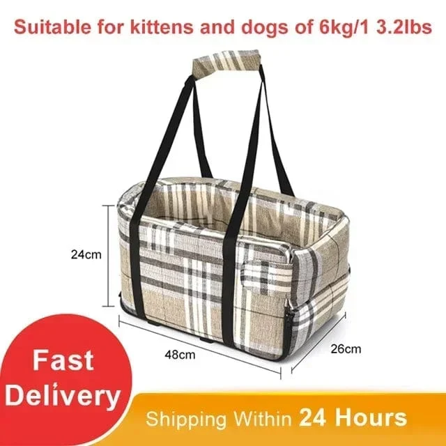 Tragbares Katzen-/Hundebett, Reise-Sicherheitssitz mit zentraler Steuerung, Auto-Sicherheitssitz, Transport-Hundeträger-Schutz für kleine Hunde, Chihuahua, Teddy