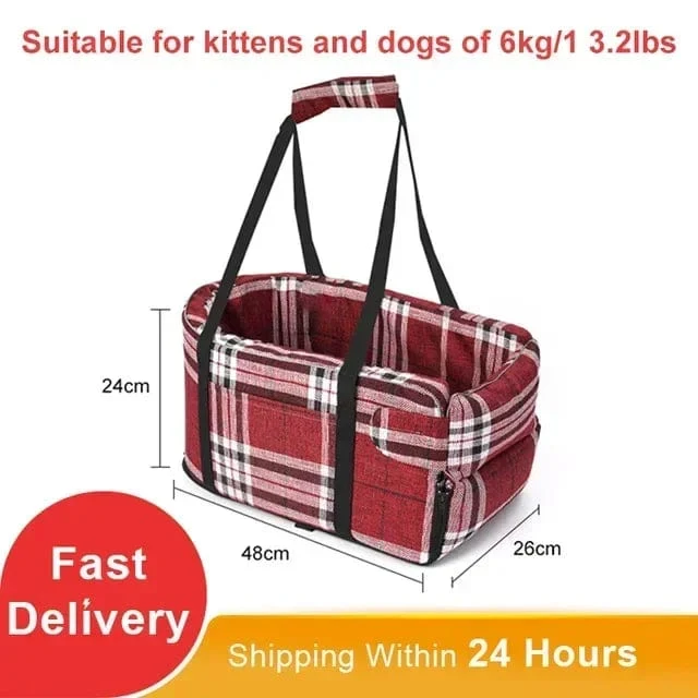 Tragbares Katzen-/Hundebett, Reise-Sicherheitssitz mit zentraler Steuerung, Auto-Sicherheitssitz, Transport-Hundeträger-Schutz für kleine Hunde, Chihuahua, Teddy