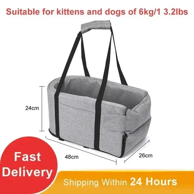 Tragbares Katzen-/Hundebett, Reise-Sicherheitssitz mit zentraler Steuerung, Auto-Sicherheitssitz, Transport-Hundeträger-Schutz für kleine Hunde, Chihuahua, Teddy