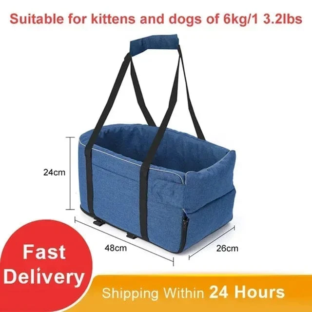 Tragbares Katzen-/Hundebett, Reise-Sicherheitssitz mit zentraler Steuerung, Auto-Sicherheitssitz, Transport-Hundeträger-Schutz für kleine Hunde, Chihuahua, Teddy