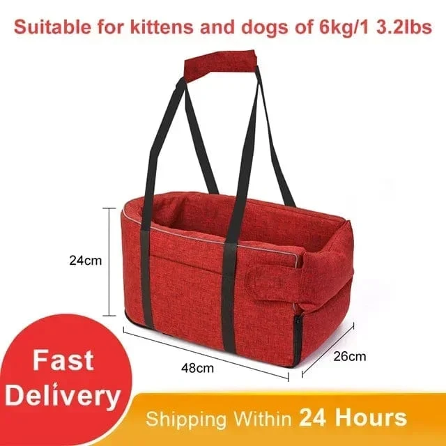 Tragbares Katzen-/Hundebett, Reise-Sicherheitssitz mit zentraler Steuerung, Auto-Sicherheitssitz, Transport-Hundeträger-Schutz für kleine Hunde, Chihuahua, Teddy
