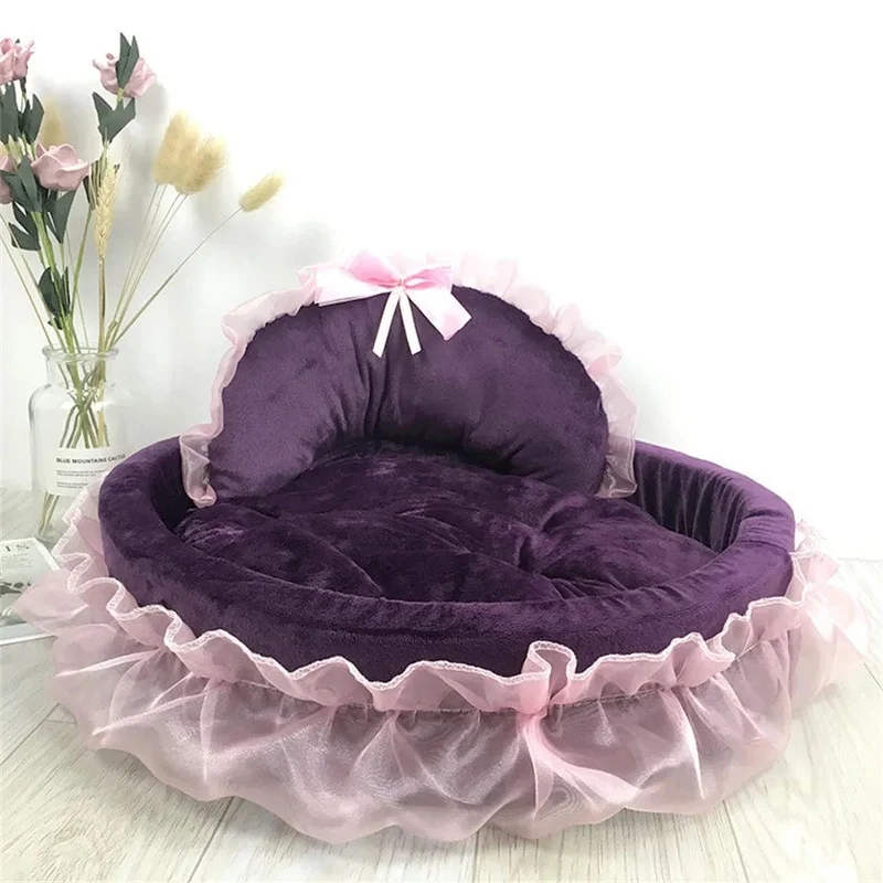 Hanpanda Fantasy Hundebett mit Schleife und Spitze, Betten für große Hunde, abnehmbares ovales rosa Prinzessinnen-Haustierbett, Korb für Hund, Haustier, Hochzeitsmöbel