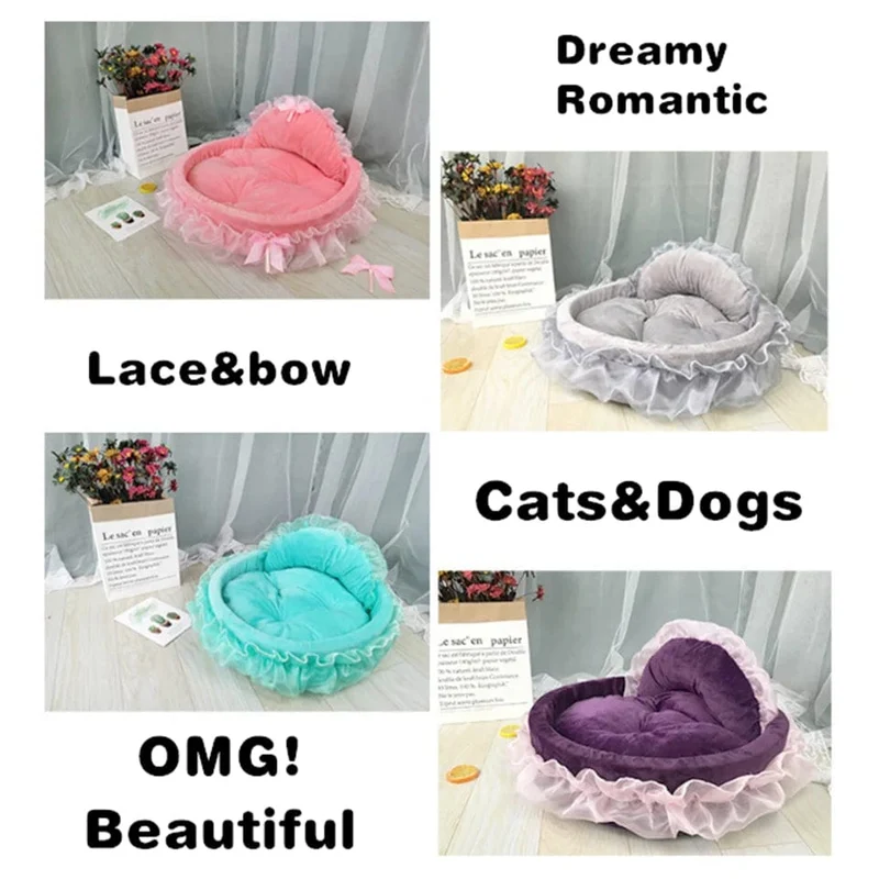 Hanpanda Fantasy Hundebett mit Schleife und Spitze, Betten für große Hunde, abnehmbares ovales rosa Prinzessinnen-Haustierbett, Korb für Hund, Haustier, Hochzeitsmöbel