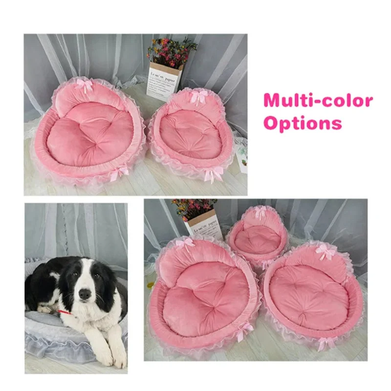 Hanpanda Fantasy Hundebett mit Schleife und Spitze, Betten für große Hunde, abnehmbares ovales rosa Prinzessinnen-Haustierbett, Korb für Hund, Haustier, Hochzeitsmöbel