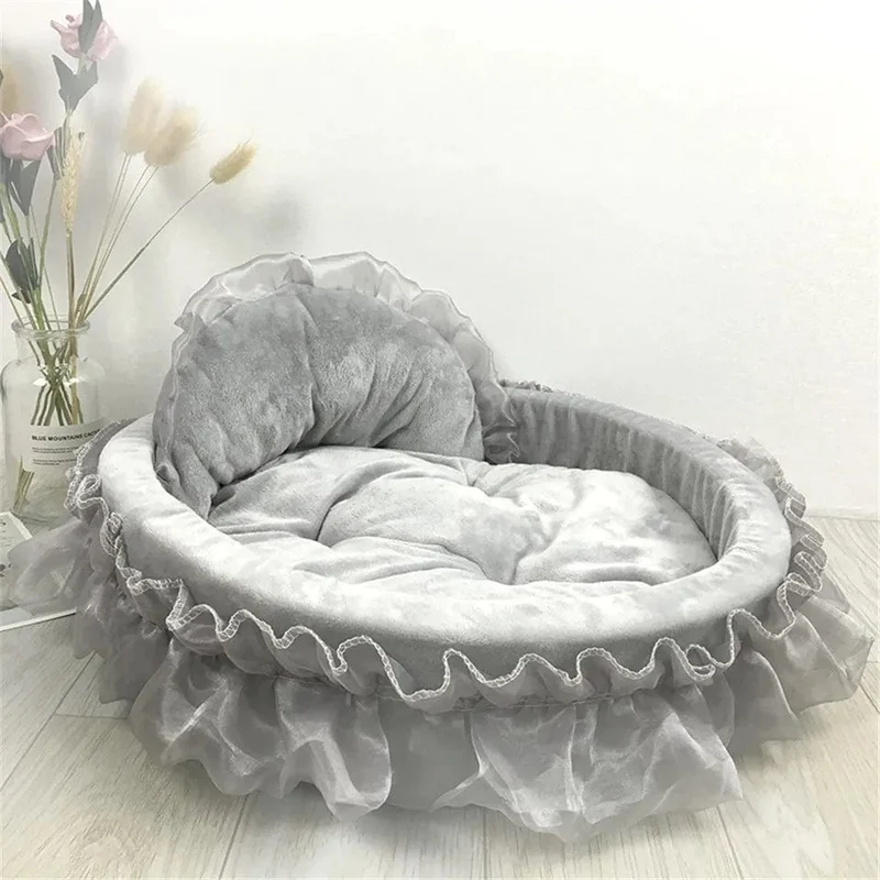 Hanpanda Fantasy Hundebett mit Schleife und Spitze, Betten für große Hunde, abnehmbares ovales rosa Prinzessinnen-Haustierbett, Korb für Hund, Haustier, Hochzeitsmöbel