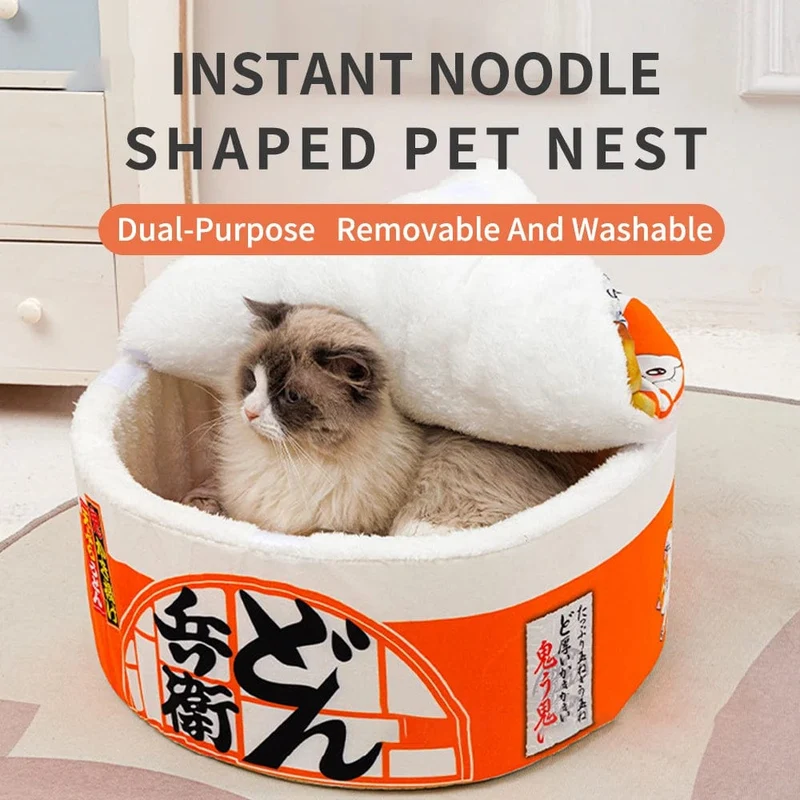 Hanpanda Four Seasons Home Instant-Nudeln Haustierhaus für Katzen Haustierbett Udon-Nudeln Katzennest Bett Sofakissen Weicher Korb für Katzen