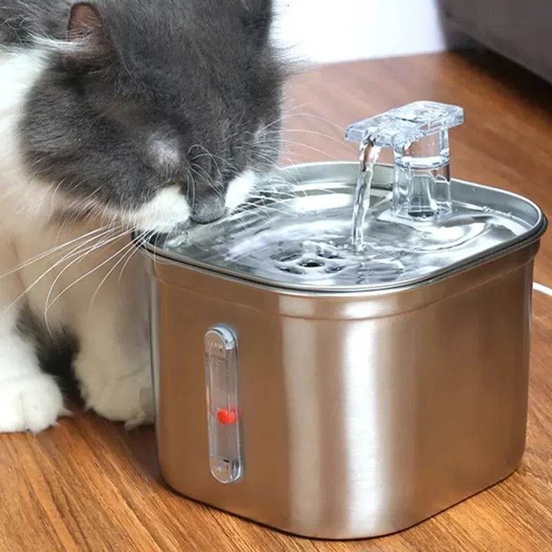 Automatischer Katzenwasserbrunnen, Edelstahl-Katzenbrunnen mit Filter, visueller Wasserstand, Trinkwasserspender für Haustiere, Welpen und Katzen