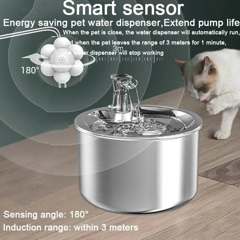 Katzen-Wasserspender, automatischer Katzen- und Hundewasserbrunnen mit 4-lagigem Filtersensor, Edelstahl-Haustier-Katzentrinkbrunnen