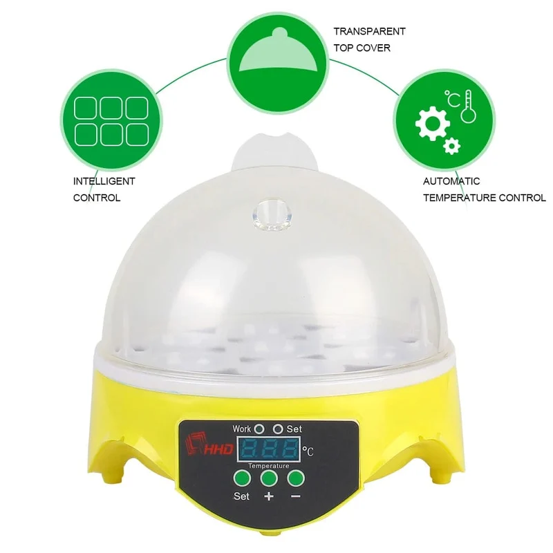 Brüter für Hühner, Enten, Vögel, Tauben, Geflügel, Brutapparat, einstellbare digitale Temperatur, Mini-Ei-Inkubator, automatisch, 7 Eier