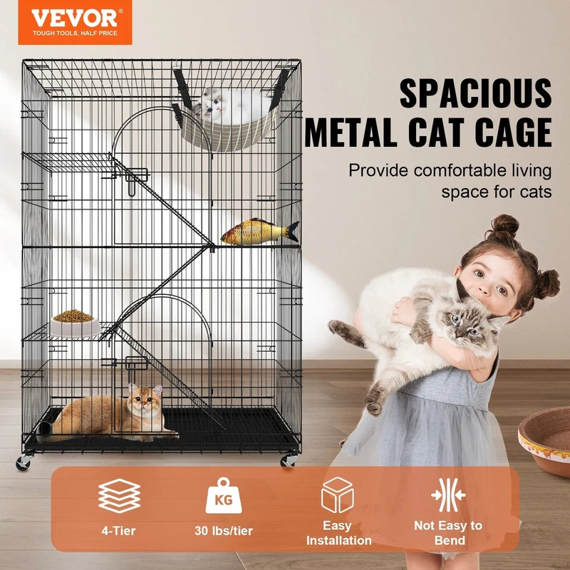 VEVOR Laufstall für große Katzen, 4 Etagen, 30 kg/Schicht, zum Selbermachen, Katzenzaun, Käfig, Übungsplatz, Kiste, Metalldraht, Zwinger, Innenbereich, Kaninchenhaus für Haustiere