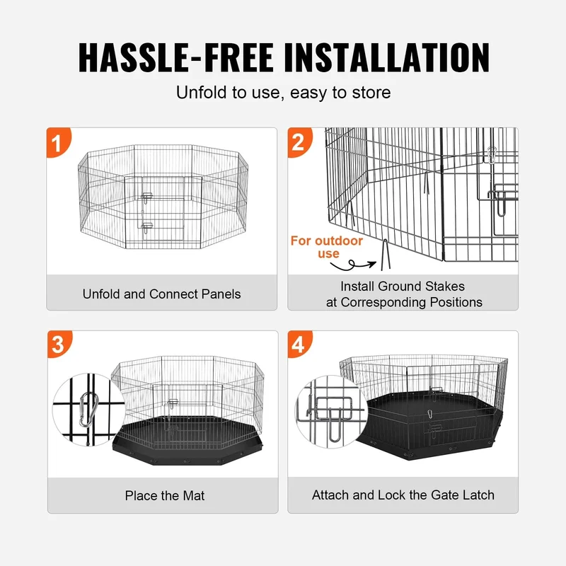 VEVOR Hundelaufstall, 8 Paneele, faltbarer Metall-Hundelaufstall, Haustierzaun mit Bodenpolsterabdeckung für Welpen, Outdoor, Camping, Hof, Zwinger