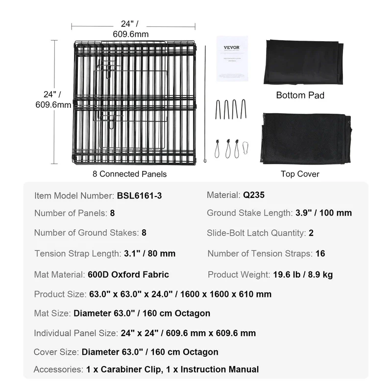 VEVOR Hundelaufstall, 8 Paneele, faltbarer Metall-Hundelaufstall, Haustierzaun mit Bodenpolsterabdeckung für Welpen, Outdoor, Camping, Hof, Zwinger