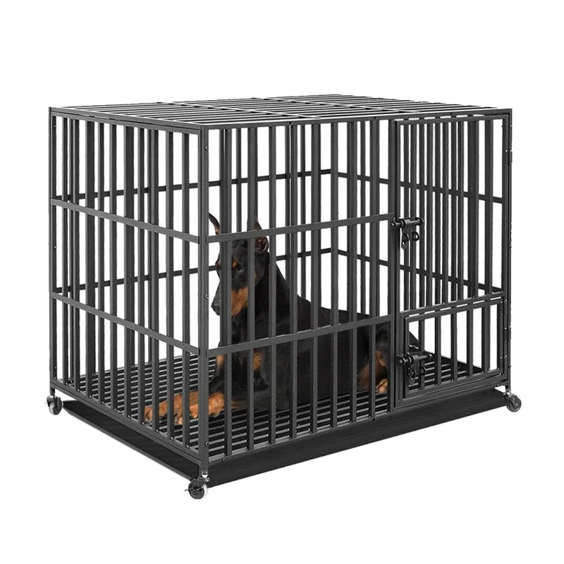 37 Zoll, 42 Zoll, 46 Zoll, robuster Hundekäfig, Metall-Hundekäfig, 3 Türen, Schlösser, Design, Zwinger-Laufstall mit 4 abschließbaren Rädern, abnehmbares Tablett