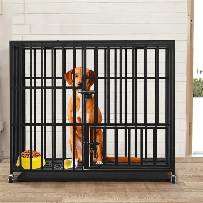 37 Zoll, 42 Zoll, 46 Zoll, robuster Hundekäfig, Metall-Hundekäfig, 3 Türen, Schlösser, Design, Zwinger-Laufstall mit 4 abschließbaren Rädern, abnehmbares Tablett