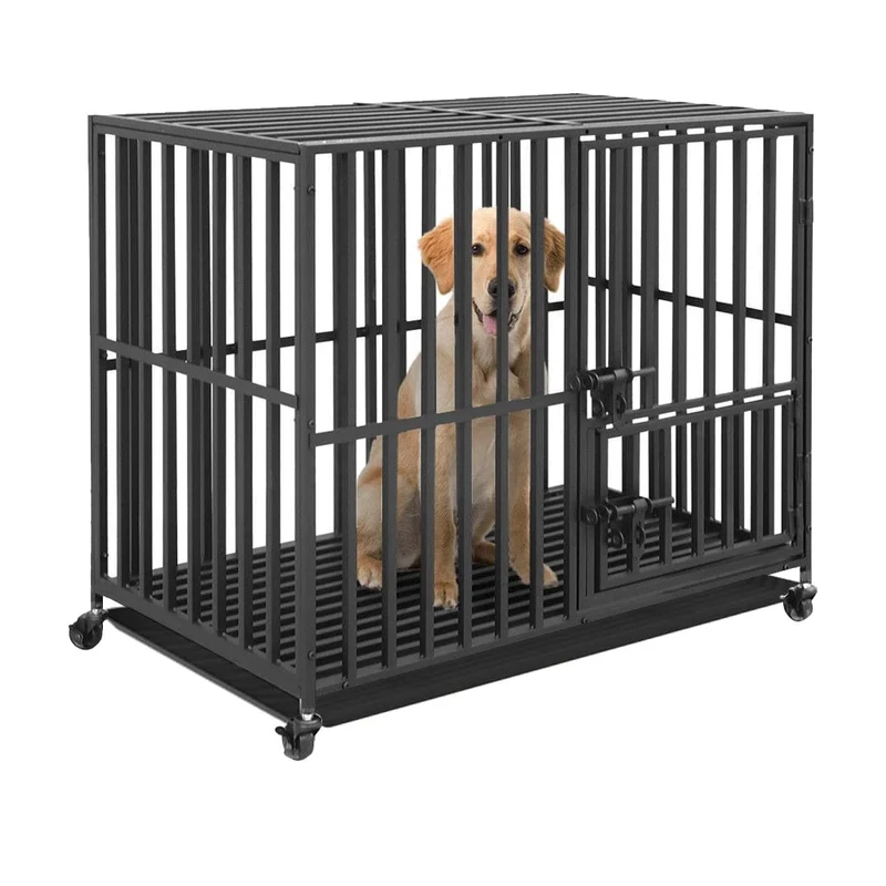 37 Zoll, 42 Zoll, 46 Zoll, robuster Hundekäfig, Metall-Hundekäfig, 3 Türen, Schlösser, Design, Zwinger-Laufstall mit 4 abschließbaren Rädern, abnehmbares Tablett