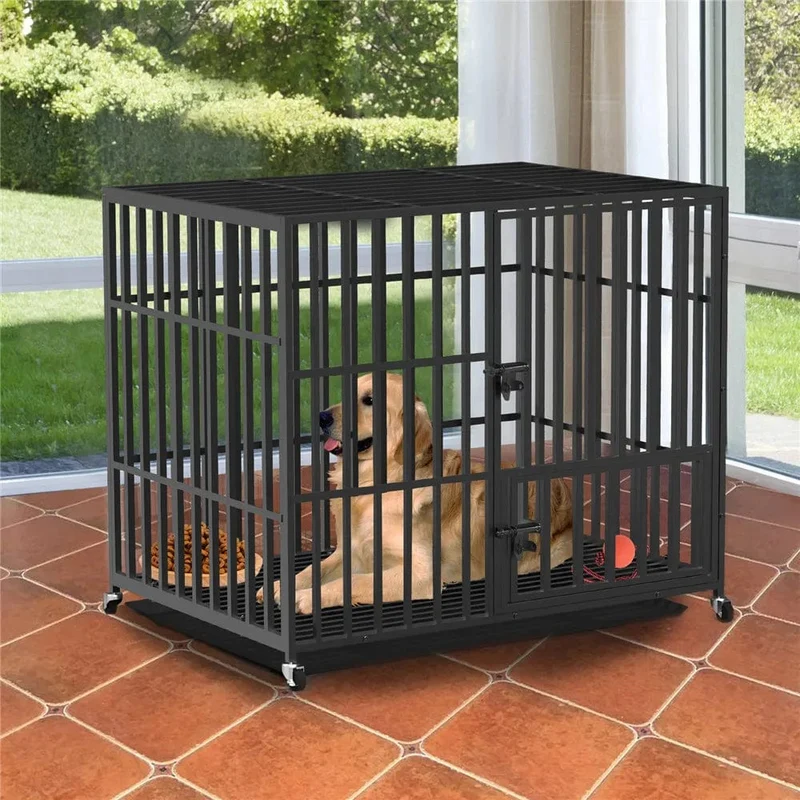 37 Zoll, 42 Zoll, 46 Zoll, robuster Hundekäfig, Metall-Hundekäfig, 3 Türen, Schlösser, Design, Zwinger-Laufstall mit 4 abschließbaren Rädern, abnehmbares Tablett