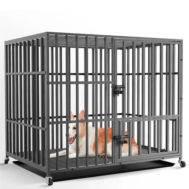 37 Zoll, 42 Zoll, 46 Zoll, robuster Hundekäfig, Metall-Hundekäfig, 3 Türen, Schlösser, Design, Zwinger-Laufstall mit 4 abschließbaren Rädern, abnehmbares Tablett
