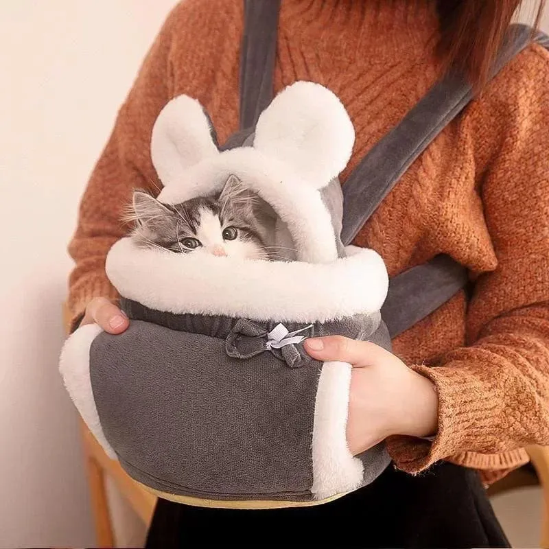 Haustier-Tragetasche, Katze, Hunde, Plüsch-Rucksack, Outdoor-Reisen, Wandern, Winter, warmes Nest, Kätzchen, Welpen, hängende Brust, tragbare Träger