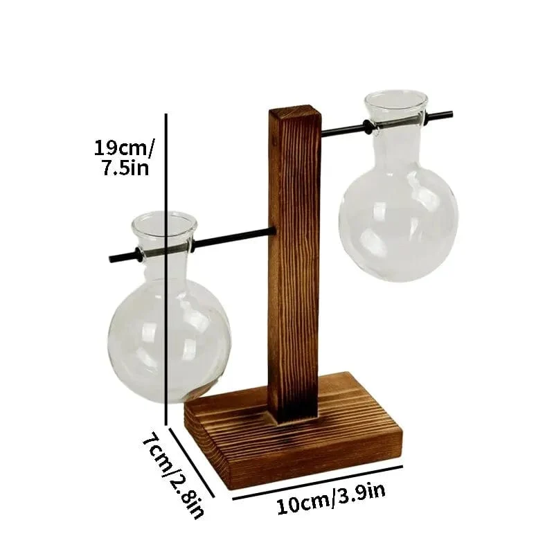 Transparente Glühbirnenvase mit Holzständer, Tisch-Pflanzgefäß aus Glas für Hydrokulturpflanzen, Café-Raumdekor