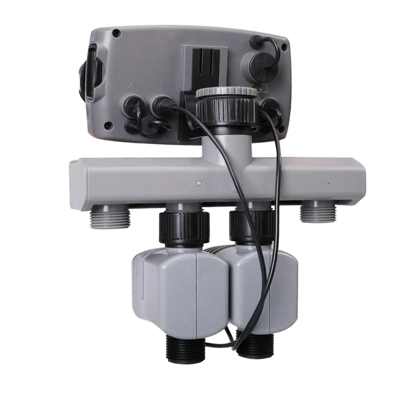 Automatischer 4-Zonen-LCD-Display-Bewässerungstimer, Bewässerungssystem, Gartenwasser-Timer-Controller mit 2 Magnetventilen