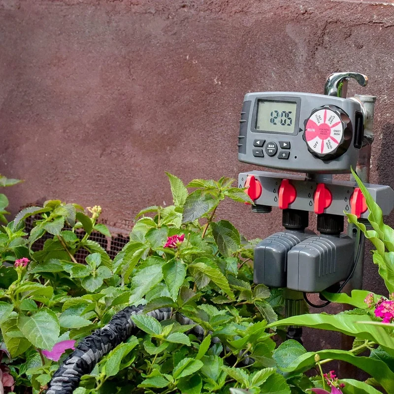 Automatischer 4-Zonen-LCD-Display-Bewässerungstimer, Bewässerungssystem, Gartenwasser-Timer-Controller mit 2 Magnetventilen