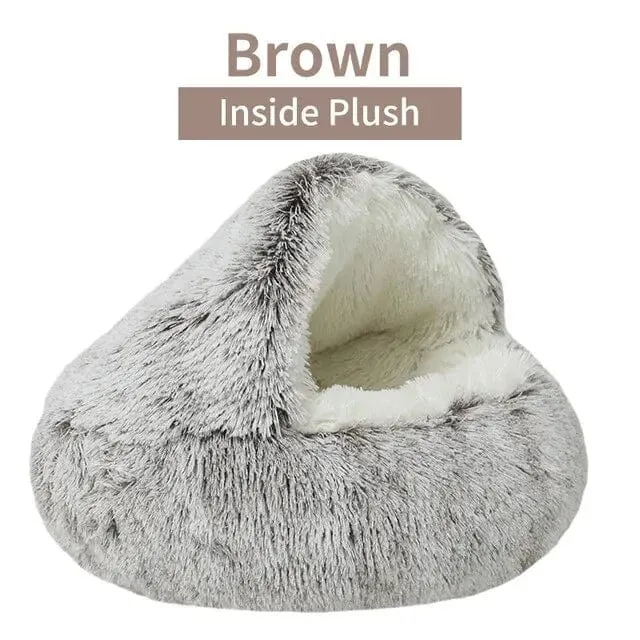 Weiches Plüsch-Haustierbett mit Bezug, rundes Katzenbett, Haustiermatratze, warme Katze/Hund, 2-in-1-Schlafnest, Höhle für kleine Hunde