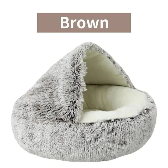 Weiches Plüsch-Haustierbett mit Bezug, rundes Katzenbett, Haustiermatratze, warme Katze/Hund, 2-in-1-Schlafnest, Höhle für kleine Hunde