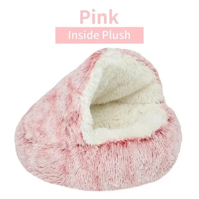 Weiches Plüsch-Haustierbett mit Bezug, rundes Katzenbett, Haustiermatratze, warme Katze/Hund, 2-in-1-Schlafnest, Höhle für kleine Hunde