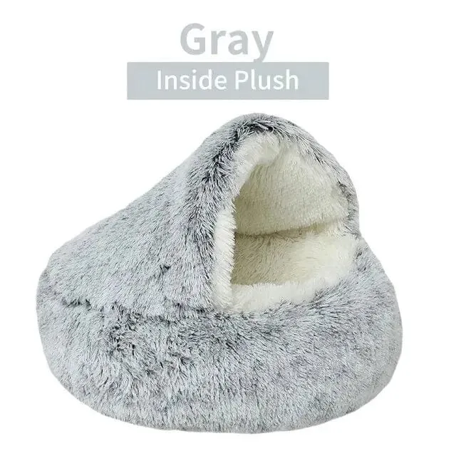 Weiches Plüsch-Haustierbett mit Bezug, rundes Katzenbett, Haustiermatratze, warme Katze/Hund, 2-in-1-Schlafnest, Höhle für kleine Hunde