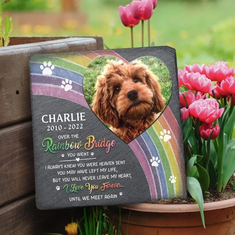 Benutzerdefinierte Haustier-Grabsteine, personalisierte Haustier-Gedenksteine, Katzen- und Hunde-Souvenir, Haustier-Verlust-Grabstein, fügen Sie Foto und Text hinzu. Dropshipping