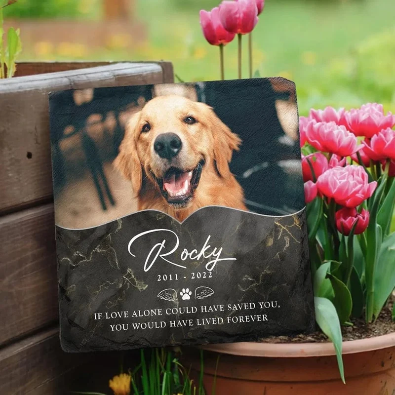 Benutzerdefinierte Haustier-Grabsteine, personalisierte Haustier-Gedenksteine, Katzen- und Hunde-Souvenir, Haustier-Verlust-Grabstein, fügen Sie Foto und Text hinzu. Dropshipping