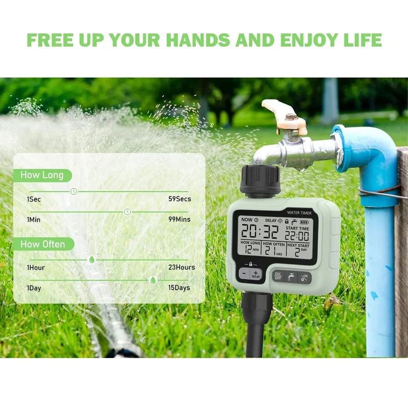 HCT-322 Automatischer Wassertimer Digitale Gartenbewässerungsmaschine Intelligenter Sprinkler für den Außenbereich zum Sparen von Wasser und Zeit