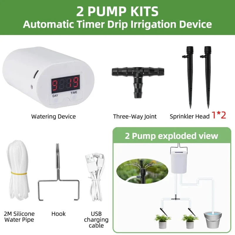 Automatische Bewässerungspumpe für Pflanzen und Blumen, Sprinkler-Tropfbewässerungsgerät, 2/4/8/16 Köpfe, Pumpen-Timer-System-Kit, Gartenwerkzeug