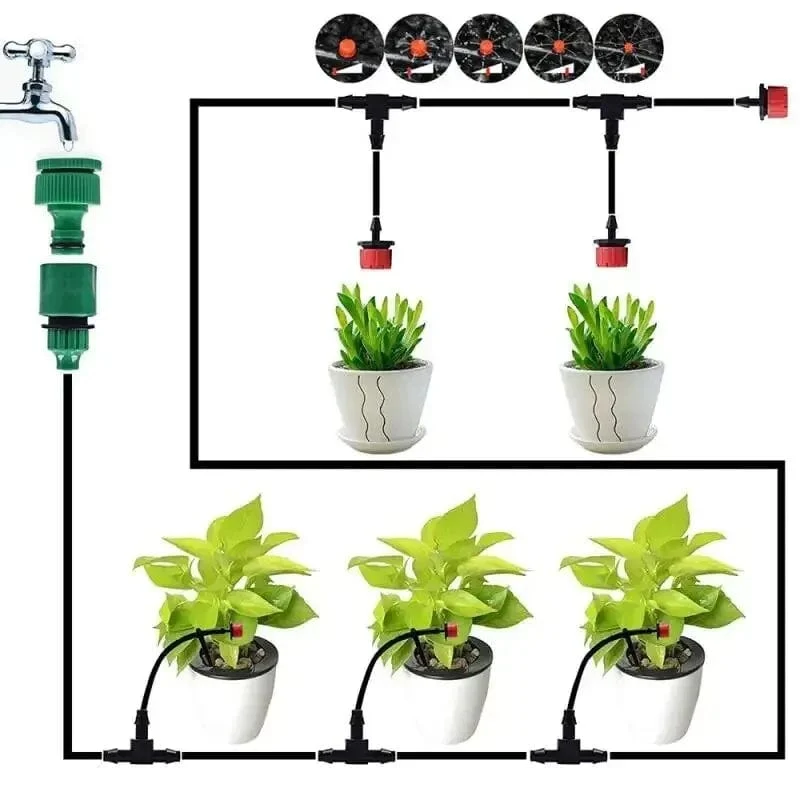 Tropfbewässerungssystem Automatische Bewässerung Gartenschlauch Mikro-Tropfbewässerungssets Einstellbare Düse Gartenbedarf System Wasser