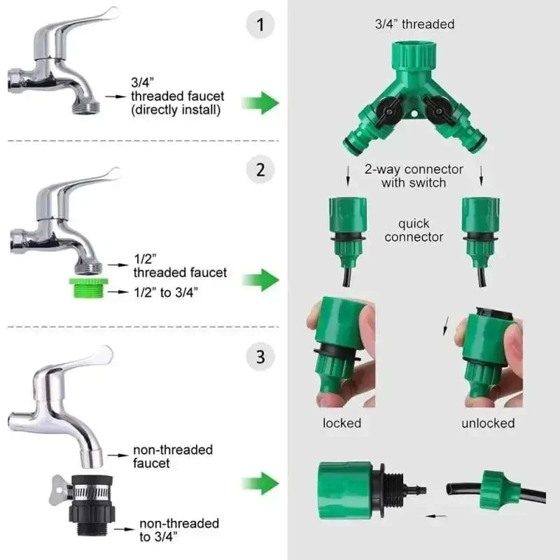 Tropfbewässerungssystem Automatische Bewässerung Gartenschlauch Mikro-Tropfbewässerungssets Einstellbare Düse Gartenbedarf System Wasser