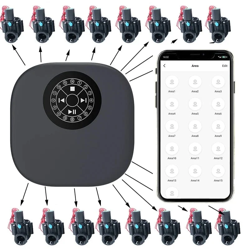 16-Zonen-WiFi-Smart-Bewässerungssteuerung Gartensprinklersteuerung Zeitsteuerung der Bewässerung von Blumen Wasserventilsteuerung
