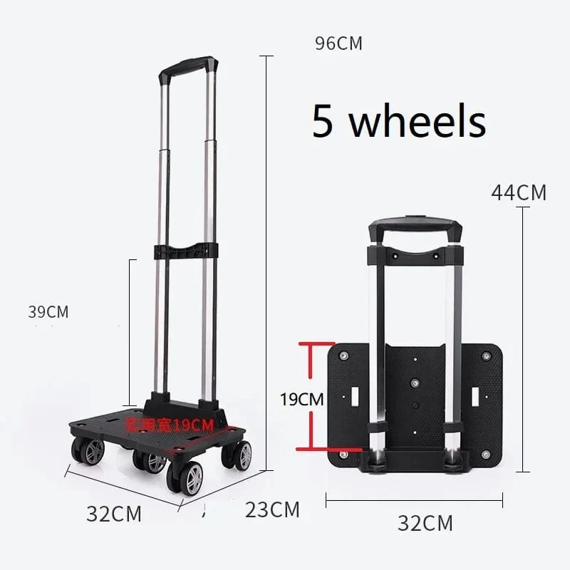 Tragbarer 4/5-Rad-Trolley-Rack aus Aluminiumlegierung, faltbarer Zugstangenträger für Studentenrucksack, Haustiertasche, Tragfähigkeit 15 kg
