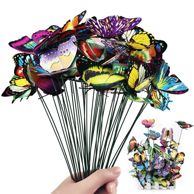 25 Stück 3D-Schmetterlingsstäbe, Dekoration, bunte Schmetterlingsstäbe für Garten, Hof, Pflanzgefäß, Außendekoration, Miniaturfiguren, Feengarten-Ornament, Terrassendekoration, Blumentöpfe, Bonsai-Dekoration