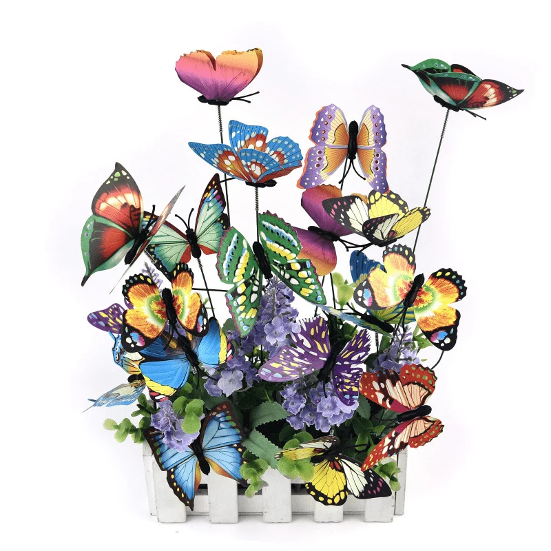 25 Stück 3D-Schmetterlingsstäbe, Dekoration, bunte Schmetterlingsstäbe für Garten, Hof, Pflanzgefäß, Außendekoration, Miniaturfiguren, Feengarten-Ornament, Terrassendekoration, Blumentöpfe, Bonsai-Dekoration