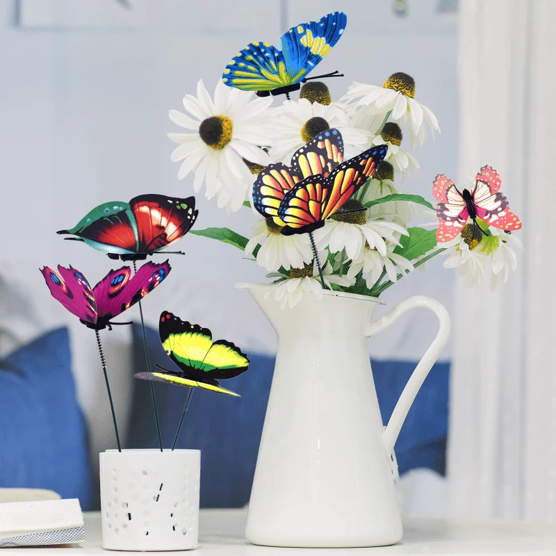 25 Stück 3D-Schmetterlingsstäbe, Dekoration, bunte Schmetterlingsstäbe für Garten, Hof, Pflanzgefäß, Außendekoration, Miniaturfiguren, Feengarten-Ornament, Terrassendekoration, Blumentöpfe, Bonsai-Dekoration