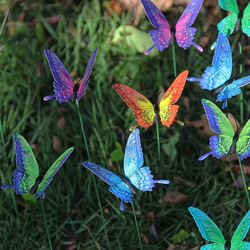 12 Stück 3D-Schmetterlingsstäbe für den Garten, die im Dunkeln leuchten, künstliche Schmetterlingsstäbe, Gartenornamente und Terrassendekoration