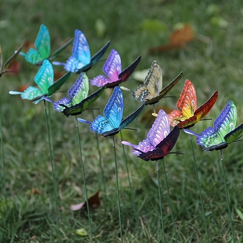 12 Stück 3D-Schmetterlingsstäbe für den Garten, die im Dunkeln leuchten, künstliche Schmetterlingsstäbe, Gartenornamente und Terrassendekoration